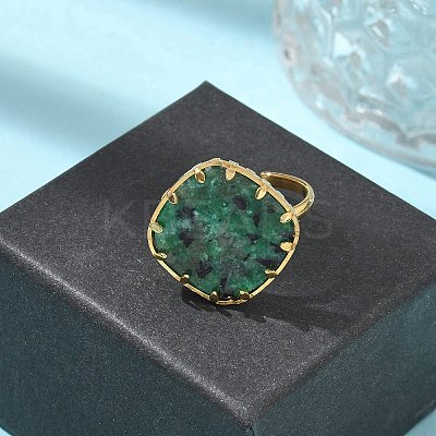 Square Natural Turquoise Finger Rings RJEW-R009-01G-04-1