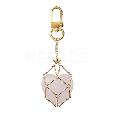 Brass Macrame Pouch Empty Stone Holder Pendant Decoration HJEW-JM01682-01-1