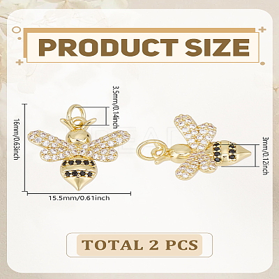 2Pcs Brass Micro Pave Grade AAA Cubic Zirconia Charms ZIRC-LP0001-41-1