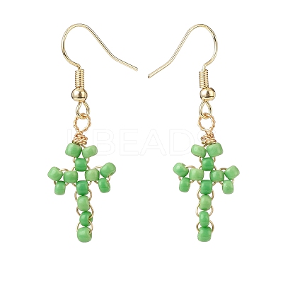 Glass Seed Braided Cross Dangle Earrings EJEW-JE05042-1