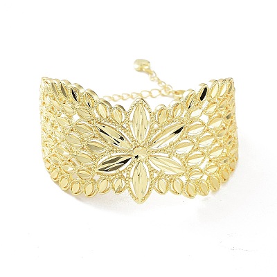 Rack Plating Brass Vintage Court Hollowed-out Flower Design Cuff Bangles for Women BJEW-D032-07G-1