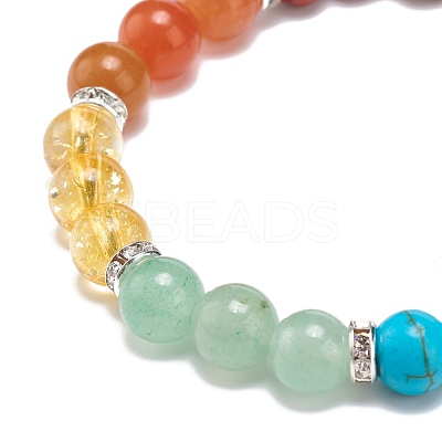 Natural & Synthetic Mixed Stone & Alloy Round Beaded Stretch Bracelet BJEW-JB08572-1
