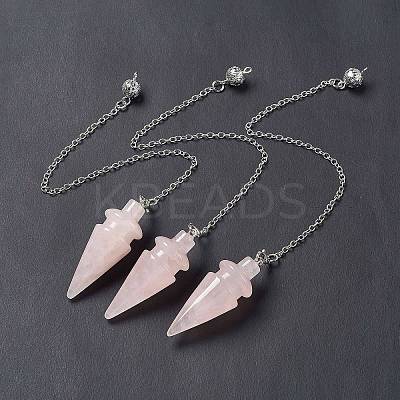 Natural Rose Quartz Pointed Dowsing Pendulums AJEW-B020-01P-08-1