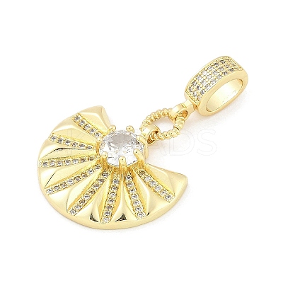 Brass Clear Cubic Zirconia Fan European Dangle Charms KK-Z090-05G-1