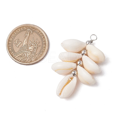 Natural Cowrie Shell Color-Changing Cluster Pendants PALLOY-JF03560-02-1