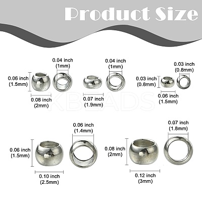 1256Pcs Stainless Steel Crimp Beads STAS-CJ0002-89-1