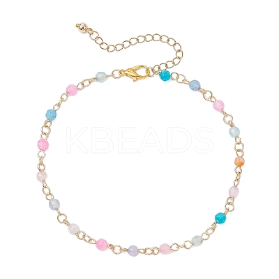304 Stainless Steel & Natural Agate(Dyed & Heated) Faceted Round Link Chain Anklets AJEW-AN00747-01-1