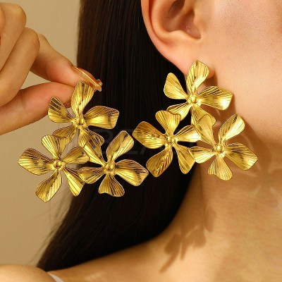 304 Stainless Steel Flower Stud Earrings LS-EJEW-V006-04G-1