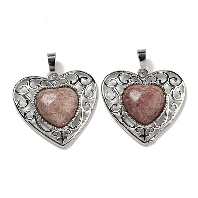 Natural Strawberry Quartz Peach Love Heart Pendants G-G158-01S-1
