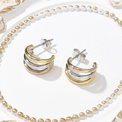 304 Stainless Steel Triple C-Shaped Stud Earrings for Women EJEW-C096-68M-01-1
