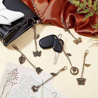 6Pcs 6 Style Tibetan Style Alloy Keychains AJEW-WR0001-27-1