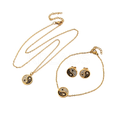 Yin-yang 304 Stainless Steel Rhinestone Pendant Necklaces & Bracelets & Stud Earrings Sets for Women SJEW-C004-17G-1