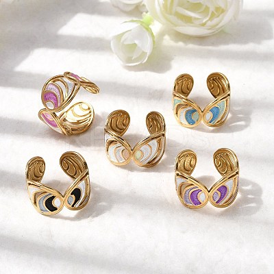 304 Stainless Steel Enamel Open Cuff Rings RJEW-L335-02C-G-1