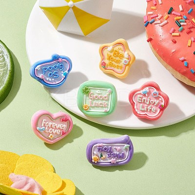 6Pcs 6 Styles Mixed Shape with Word Opaque Resin Drawing Pins AJEW-TB00015-1