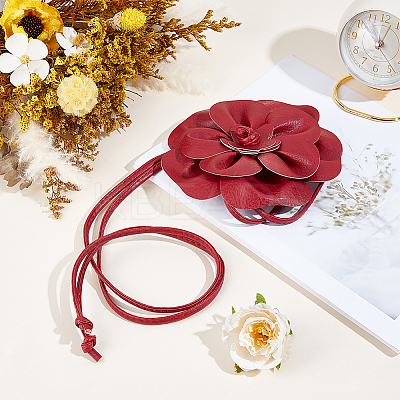 PU Leather Flower Knot Tie Waist Belts AJEW-GF0014-11B-1