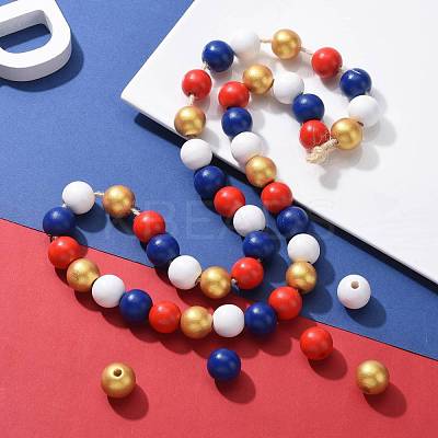 160 Pcs 4 Colors 4 July American Independence Day Painted Natural Wood Round Beads WOOD-LS0001-01A-1