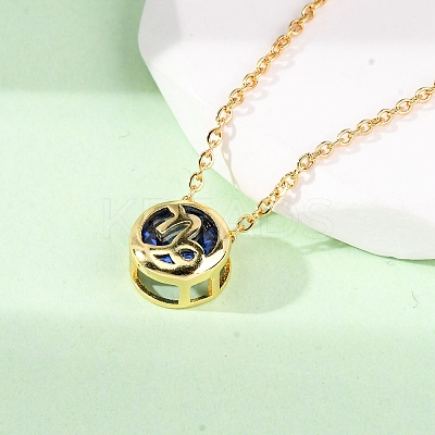 Brass Pave Cubic Zirconia Birth Stone Constellation Pendant Cable Chain Necklaces NJEW-D334-01G-06-1