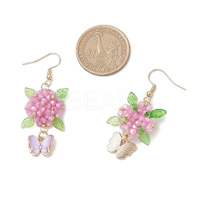 304 Stainless Steel Flower with Butterfly Dangle Earrings EJEW-MZ00455-05-1