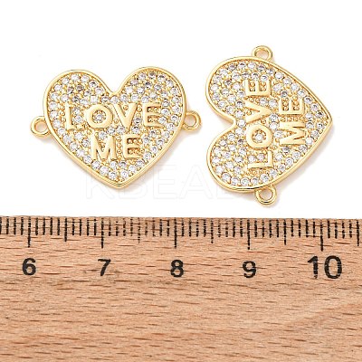 Brass Micro Pave Clear Cubic Zirconia Heart with Word Love Me Links Connector Charms KK-K408-60G-1