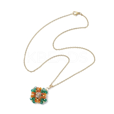 3Pcs 3 Colors Glass Seed Beaded Clover Pendant 304 Stainless Steel Cable Chain Necklaces for Women NJEW-MZ00128-1