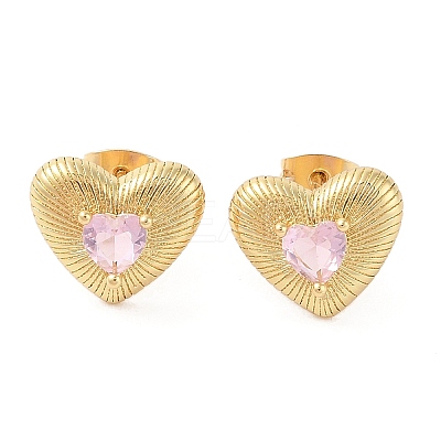 Rack Plating Brass with Cubic Zirconia Stud Earrings for Women EJEW-G394-05G-05-1