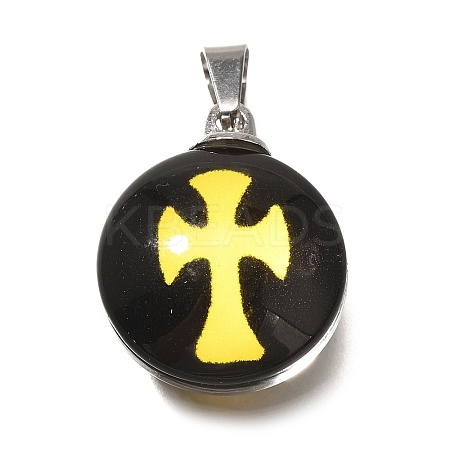 Flat Round 201 Stainless Steel Acrylic Pendants STAS-U036-01P-08-1