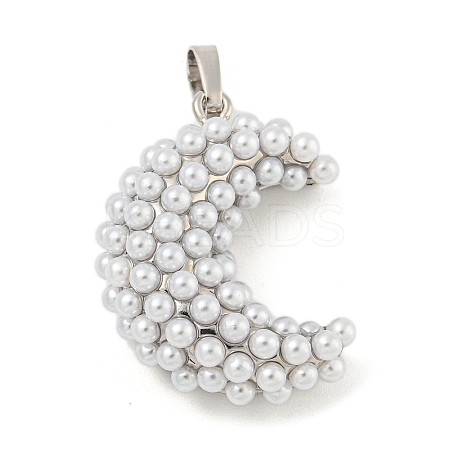 Rack Plating Brass & ABS Plastic Imitation Pearl Pendants KK-N255-03D-P-RS-1