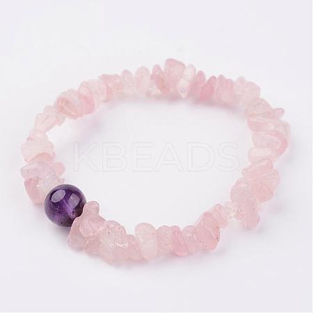 Natural Rose Quartz Stretch Bracelets BJEW-JB02523-01-1