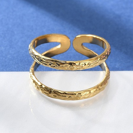 Ion Plating(IP) 304 Stainless Steel Double Line Open Cuff Ring for Women RJEW-S405-200G-1