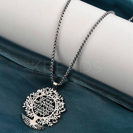 201 Stainless Steel Hollow Tree of Life Pendant Box Chain Necklaces LS-NJEW-M086-04P-1