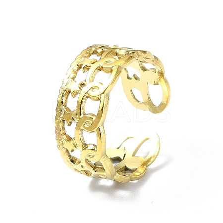 Ion Plating(IP) 304 Stainless Steel Star Open Cuff Ring RJEW-L109-028G-1