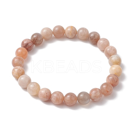 8mm Natural Sunstone Round Beaded Stretch Bracelets BJEW-TA00530-1