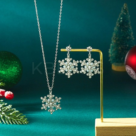 Alloy Rhinestone Snowflake Pendant Necklace & Stud Earrings Set for Women FS-WGDD9A4-02-1