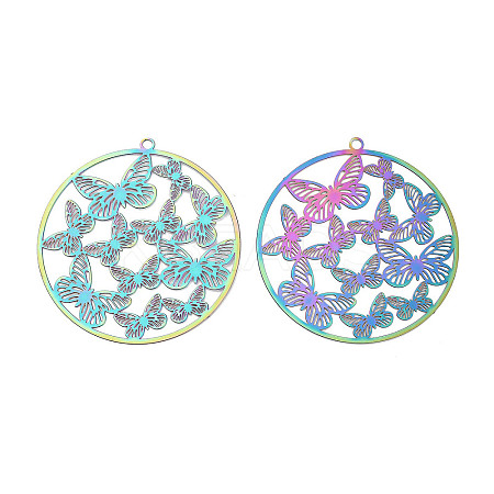 201 Stainless Steel Etched Metal Embellishments Pendants STAS-A113-06RC-1