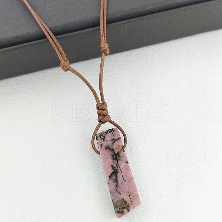 Natural Rhodonite Rectangle Pendant Necklaces FS-WGC5719-06-1