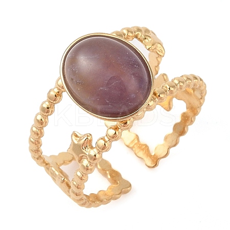 Oval Natural Amethyst Finger Rings RJEW-Z057-11G-04-1