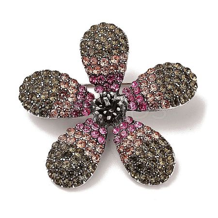 5-Petal Flower Alloy Rhinestone Brooches for Backpack Clothes JEWB-S028-02B-1