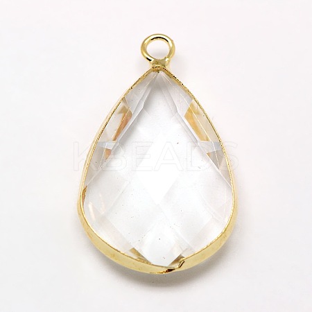 Golden Tone Brass Glass Teardrop Pendants LS-GLAA-M006-A-23G-1