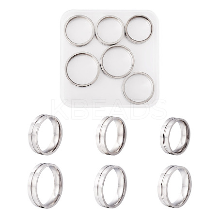 6Pcs 6 Style 202 & 201 Stainless Steel Stainless Steel Grooved Finger Ring for Men Women RJEW-YS0001-01-1