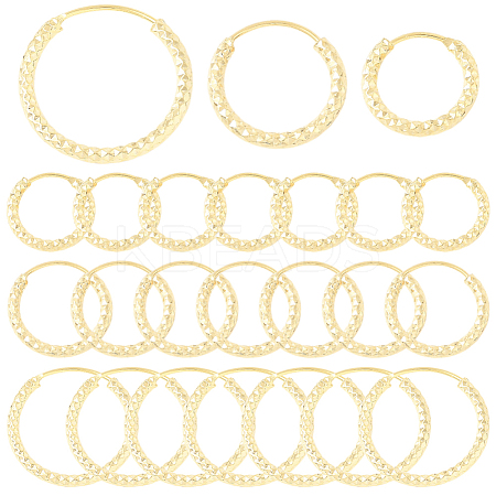 24Pcs 3 Styles Brass Textured Hoop Earrings EJEW-SC0010-89G-1