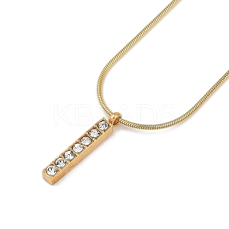 PVD Vacuum Plating 304 Stainless Steel Crystal Rhinestone Rectangle Pendant Round Snake Chain Necklaces for Women NJEW-Z044-06G-1