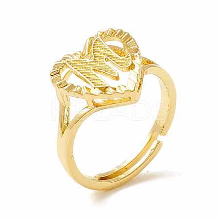 Real 18K Gold Plated Brass Alphabet Adjustable Rings RJEW-M139-18M-1