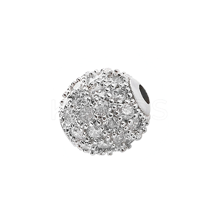 CZ Brass Micro Pave Grade AAA Clear Color Cubic Zirconia Round Beads KK-O065-6mm-05P-NR-1