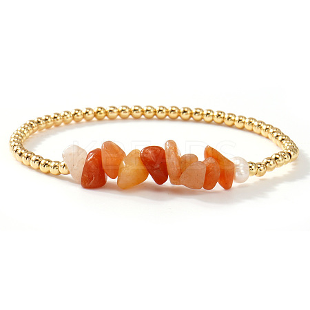 Brass & Natural Carnelian Chip Beads Stretch Bracelets for Women DR0558-10-1