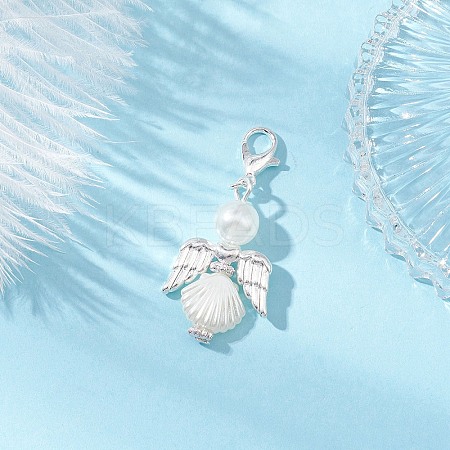 Angel Alloy & ABS Imitation Pearl Pendants Decorations HJEW-JM04080-1