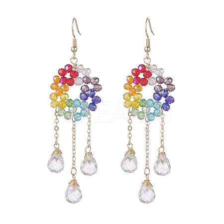 Glass Beaded Ring with Teardrop Dangle Earrings EJEW-JE05262-1