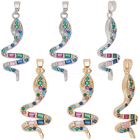 6Pcs 2 Colors Brass Micro Pave Cubic Zirconia Pendants KK-BBC0019-19-1