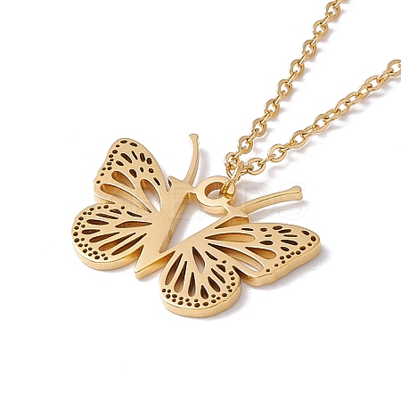 Initial Letter with Butterfly Pendant Necklace LS-NJEW-C026-01G-V-1