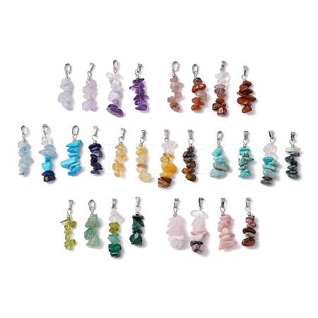 28Pcs 28 Styles Natural Mixed Gemstone Chip Pendants PALLOY-JF02817-1
