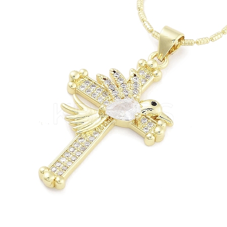 Brass Micro Pave Clear Cubic Zirconia Pendant Necklaces LS-NJEW-B101-07G-02-1